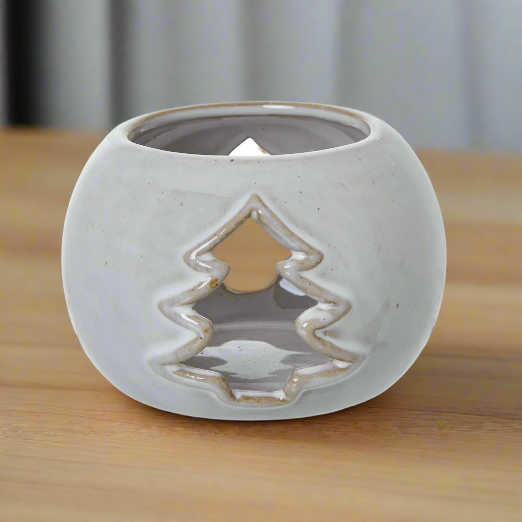 White Ceramic Tree Cut-Out Round Tealight Holder WHITE CERAMIC Shades 4 Seasons