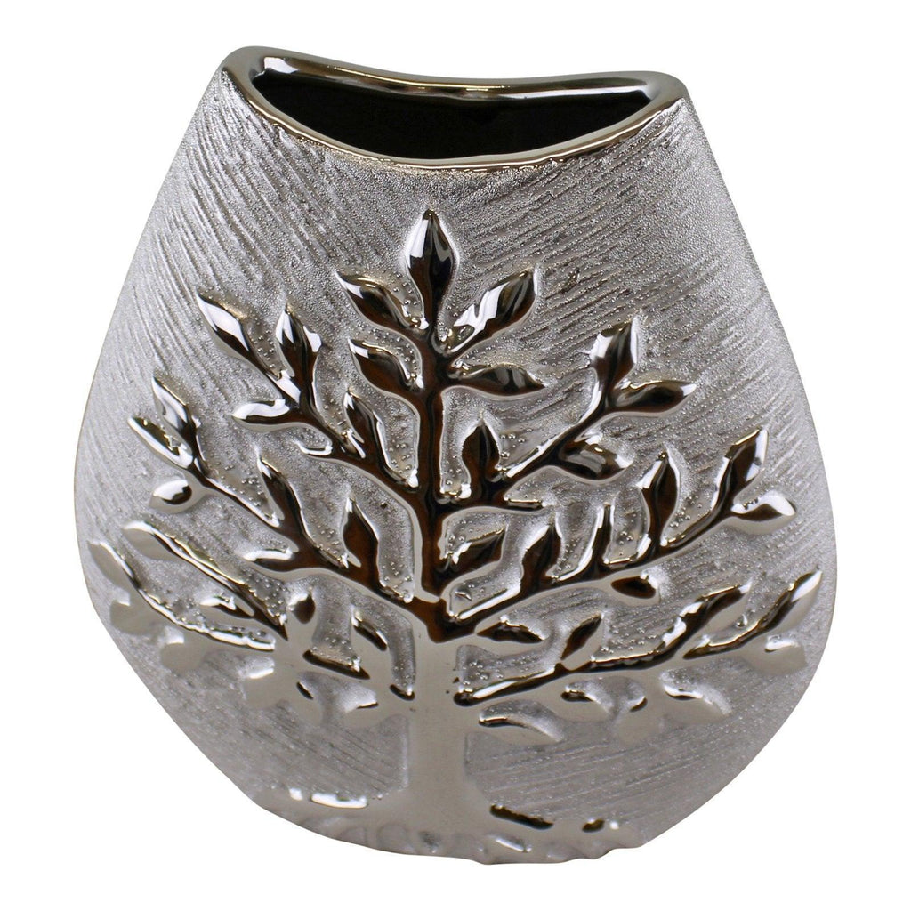 Ceramic Silver Tree Of Life Vase 20cm Geko Products