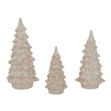 Set of three ceramic snowy tree decorations in varying heights for festive home decor