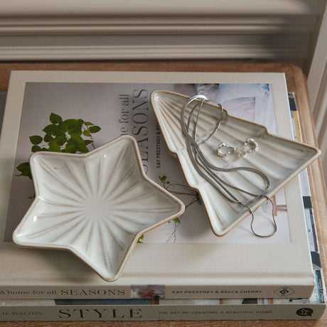 Ceramic Tree Dish set in star and tree shapes, perfect for Christmas room decorations and festive displays