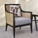Nisu Home Stylish Black Chair with Grey Cushion and Floral Accent Pillow for Modern Living Spaces