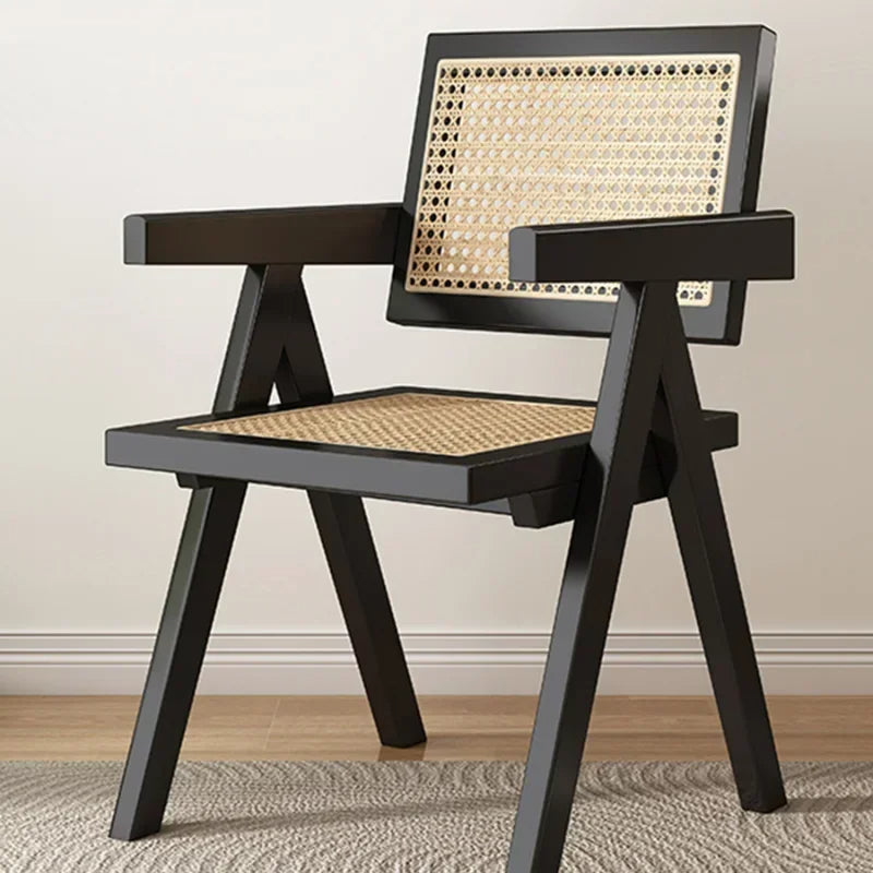 Nisu Home Stylish Black Chair with Cane Seat and Backrest for Modern Interiors