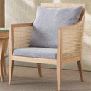 Nisu Home stylish chair with a light wood frame and comfortable grey cushion for modern interiors