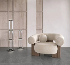 Nisu Home Stylish Modern Chair with Curved Design and Wooden Base in a Contemporary Room Setting