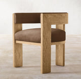 Nisu Home Modern Oak Chair with Brown Leather Cushioned Seat and Stylish Design