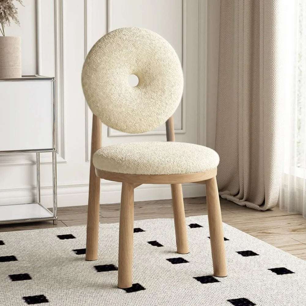 Nisu Home Cream Upholstered Chair with Wooden Legs and Round Backrest for Modern Interiors