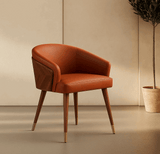 Stylish Nisu Home chair in brown leather with wooden legs and a modern design