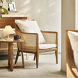 Nisu Home Wooden Chair with Cane Back and Cushion for Stylish Living Room Decor