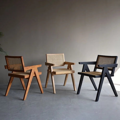 Stylish wooden chair collection by Nisu Home featuring natural and black finishes