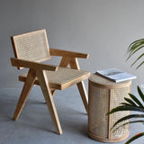 Nisu Home Wooden Chair with Rattan Seat and Backrest for Stylish Living Spaces