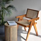 Nisu Home Wooden Chair with Natural Cane Seating and Minimalist Design for Stylish Interiors