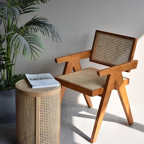 Nisu Home Wooden Chair with Natural Cane Seating and Minimalist Design for Stylish Interiors
