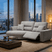 Modern grey Chaise Lounge with reclining feature and stylish design in a contemporary living room