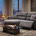 Modern grey Chaise Lounge in a stylish living room with city skyline views