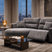 Modern grey Chaise Lounge in a stylish living room with city skyline views