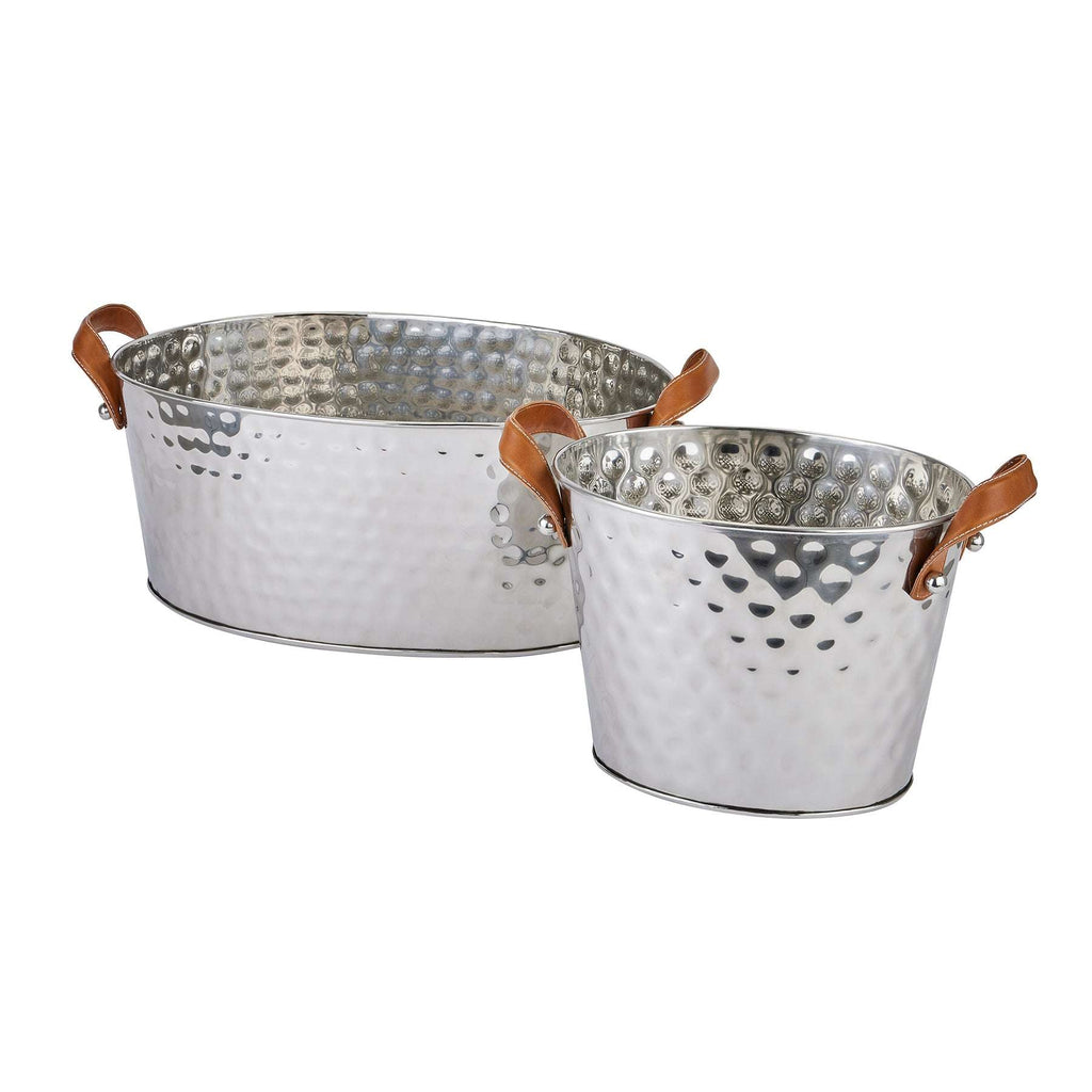 Silver Large Leather Handled Champagne Cooler Shades 4 Seasons