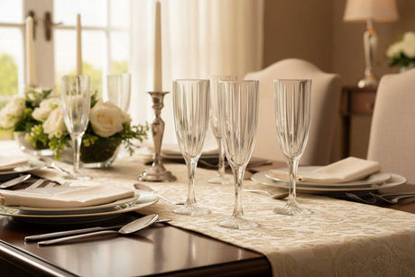 Elegant Orsina Champagne Flutes set on a beautifully arranged dining table for special occasions