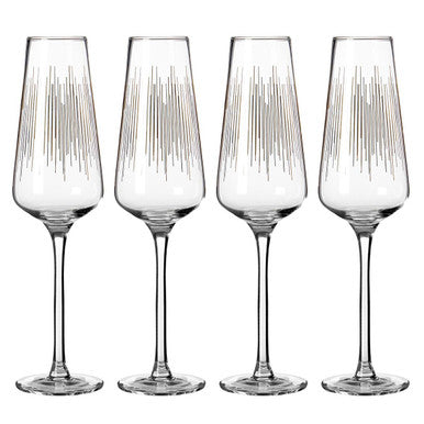 Set of four elegant Champagne Glasses by Orsina with a stylish gold stripe design
