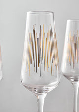 Elegant Orsina Champagne Glasses with Striking Gold and Black Geometric Design