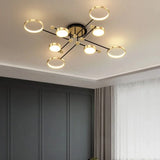 Modern chandelier with circular light fixtures in a stylish interior setting