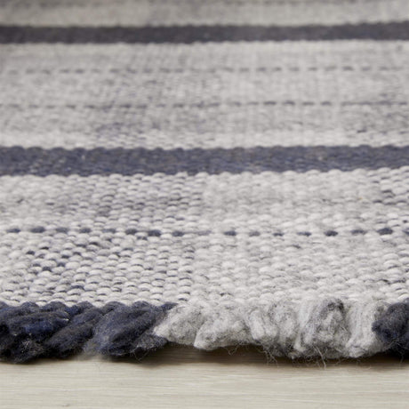 Textured Checkered Rug in grey and navy blue stripes for modern home decor