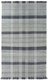 Stylish Checkered Rug in grey and navy tones with fringed edges for modern interiors