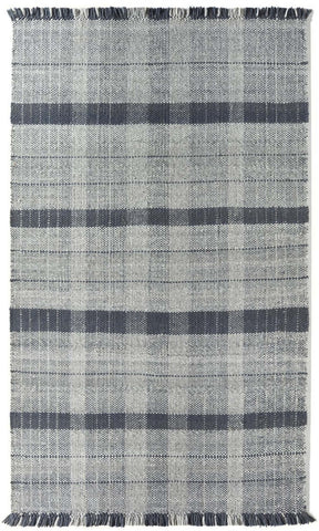 Stylish Checkered Rug in grey and navy tones with fringed edges for modern interiors