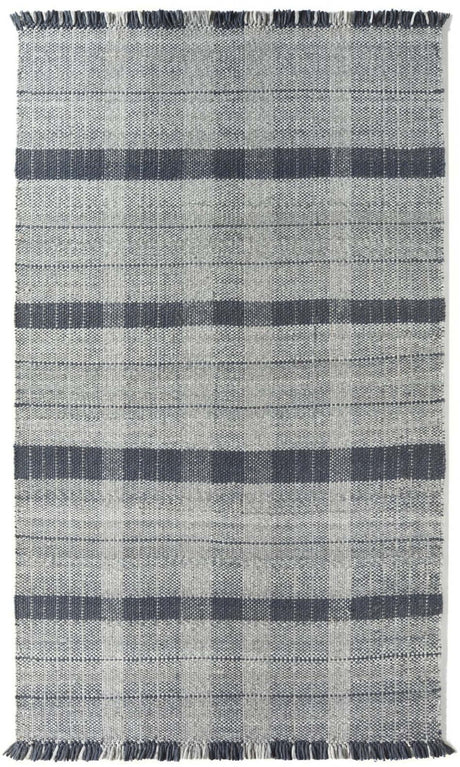 Stylish Checkered Rug in grey and navy tones with fringed edges for modern interiors