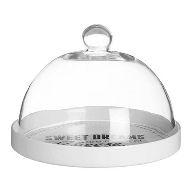 Orsina Cheese Board with Clear Glass Dome and White Base for elegant serving