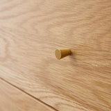 Close-up of a Fishe and Lilly Chest of 3 Drawers featuring a sleek wooden finish and stylish brass handle