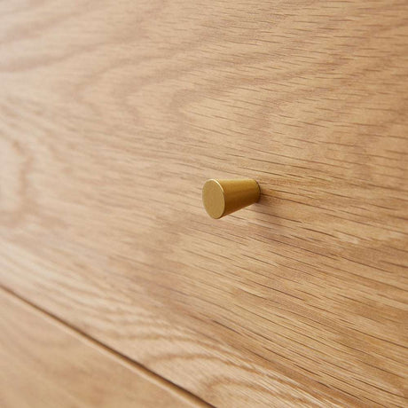 Close-up of a Fishe and Lilly Chest of 3 Drawers featuring a sleek wooden finish and stylish brass handle