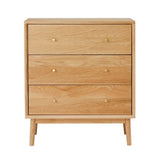 Stylish Fishe and Lilly Chest of 3 Drawers in natural wood finish with gold knobs