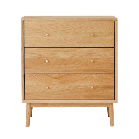 Stylish Fishe and Lilly Chest of 3 Drawers in natural wood finish with gold knobs