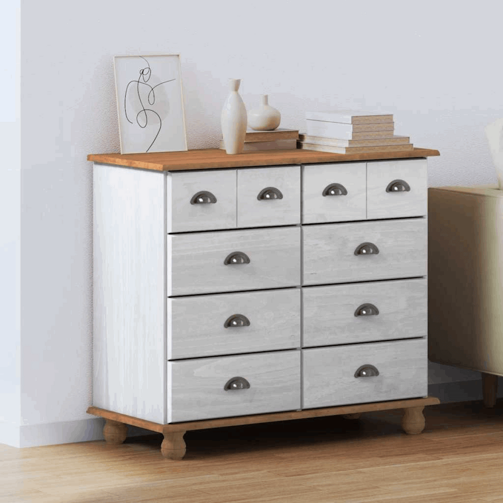 vidaXL Chest of Drawers ASKIM Brown 91 x 40 x 79 cm Solid Pine wood White vidaXL