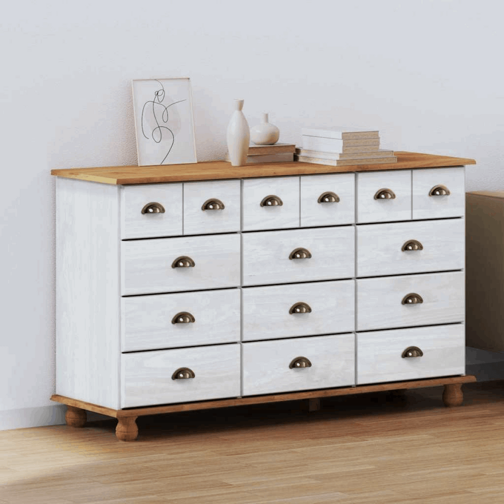 vidaXL Chest of Drawers ASKIM Brown 79 x 40 x 133.5 cm Solid Pine wood White vidaXL