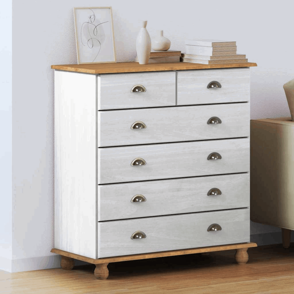 vidaXL Chest of Drawers ASKIM Brown 91 x 40 x 95.5 cm Solid Pine wood White vidaXL