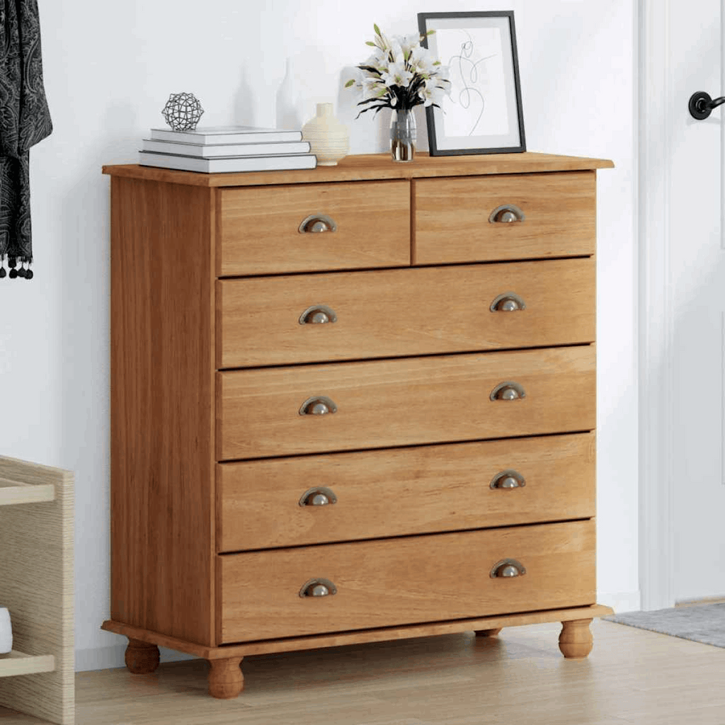 vidaXL Chest of Drawers ASKIM Brown 91 x 40 x 95.5 cm Solid Pine wood vidaXL