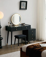 Elegant Le Di Vita Dressing Table with round mirror and black finishes for modern bedrooms