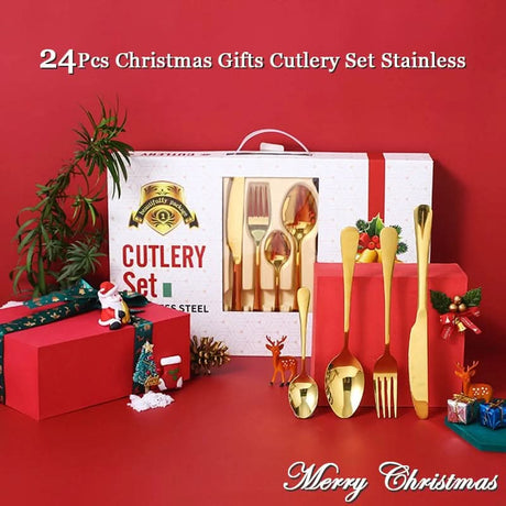 24Pcs Christmas Gifts Cutlery Set in Stainless Steel Kitchen Essentials