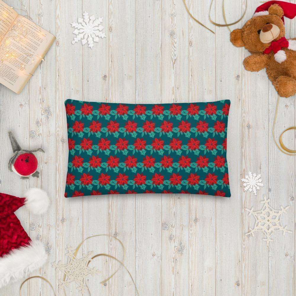 Christmas Couch Cushion / Pillow - Holly Design on Blue Background 20″×12″ Shades 4 Seasons