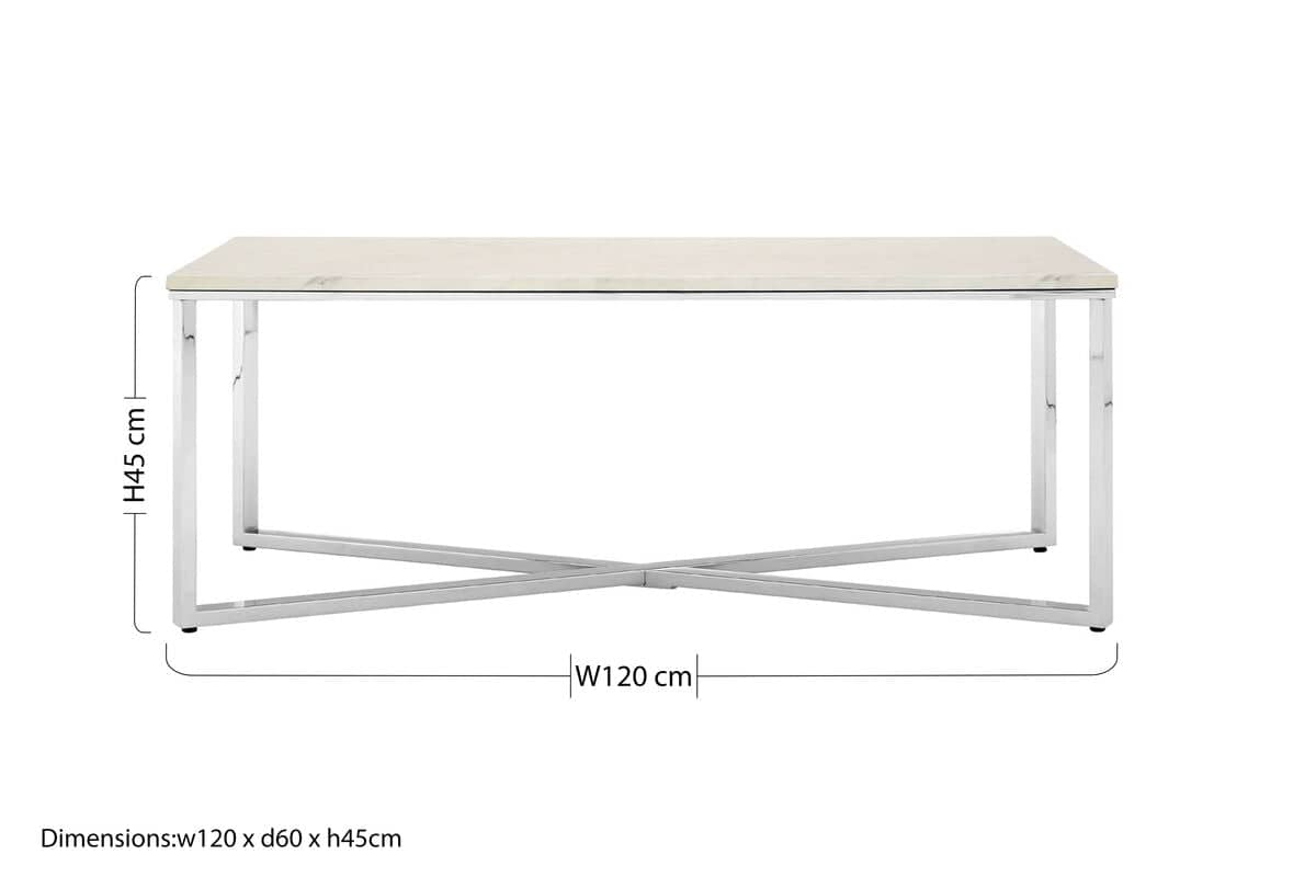 Allure White Faux Marble Chrome Coffee Table Orsina
