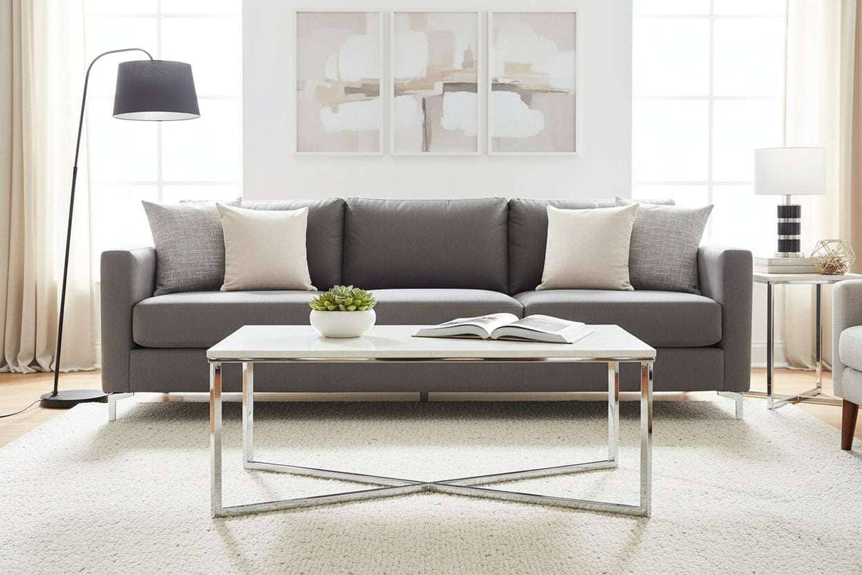 Allure White Faux Marble Chrome Coffee Table Orsina