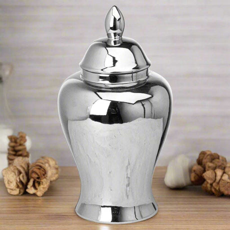 Shades 4 Seasons Chrome Ginger Jar Silver Ornament SILVER CERAMIC Shades 4 Seasons