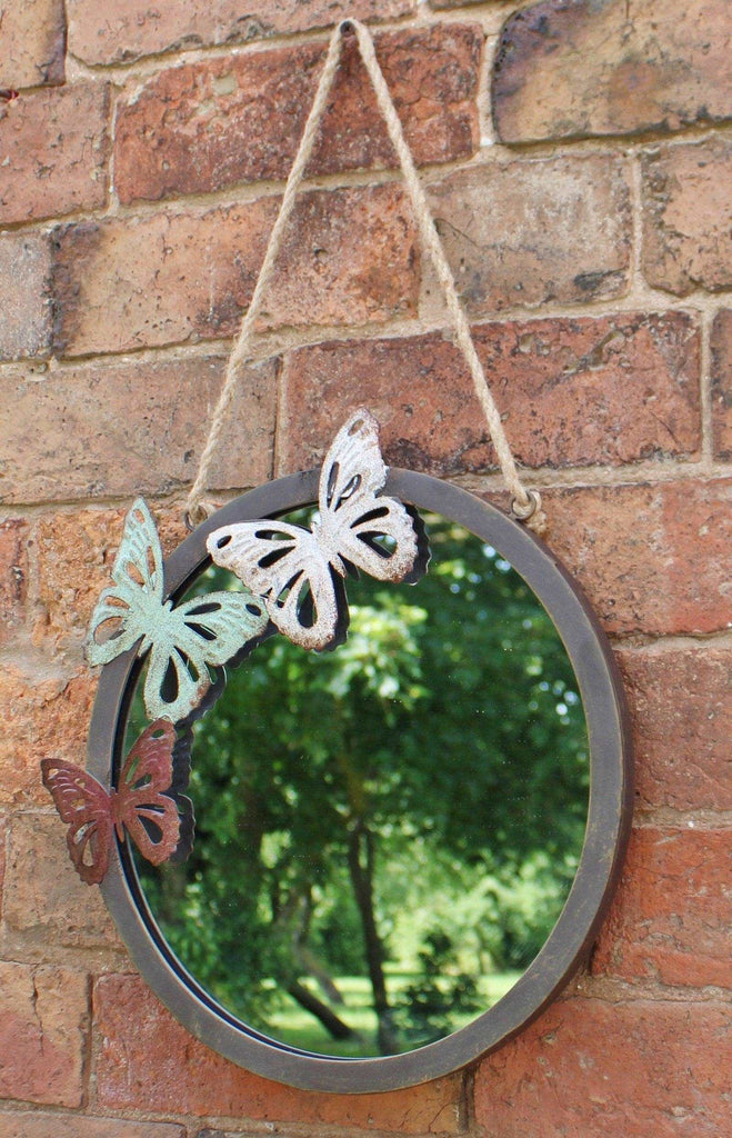 Circular Garden Mirror, Butterfly Design, 33cm Geko Products