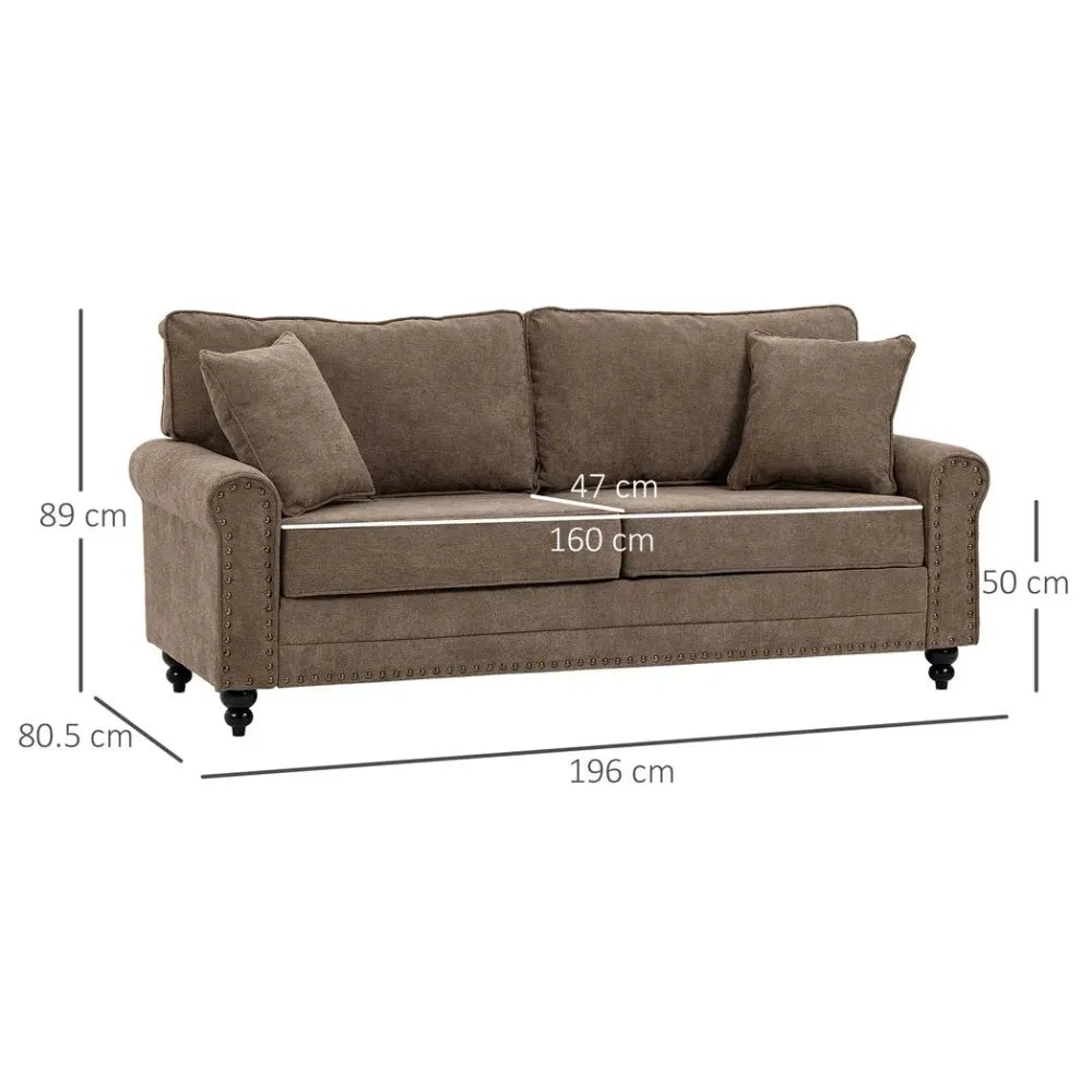 2 Seater Sofa Fabric Sofa with Nailhead Trim Cushions and Throw Pillows Brown Unbranded