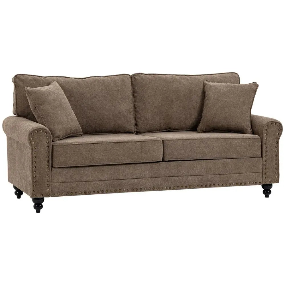 2 Seater Sofa Fabric Sofa with Nailhead Trim Cushions and Throw Pillows Brown Unbranded