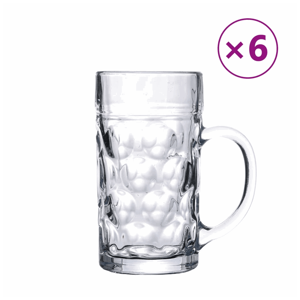vidaXL Beer Mugs with Handle Glass 6 pcs 1000 ml vidaXL