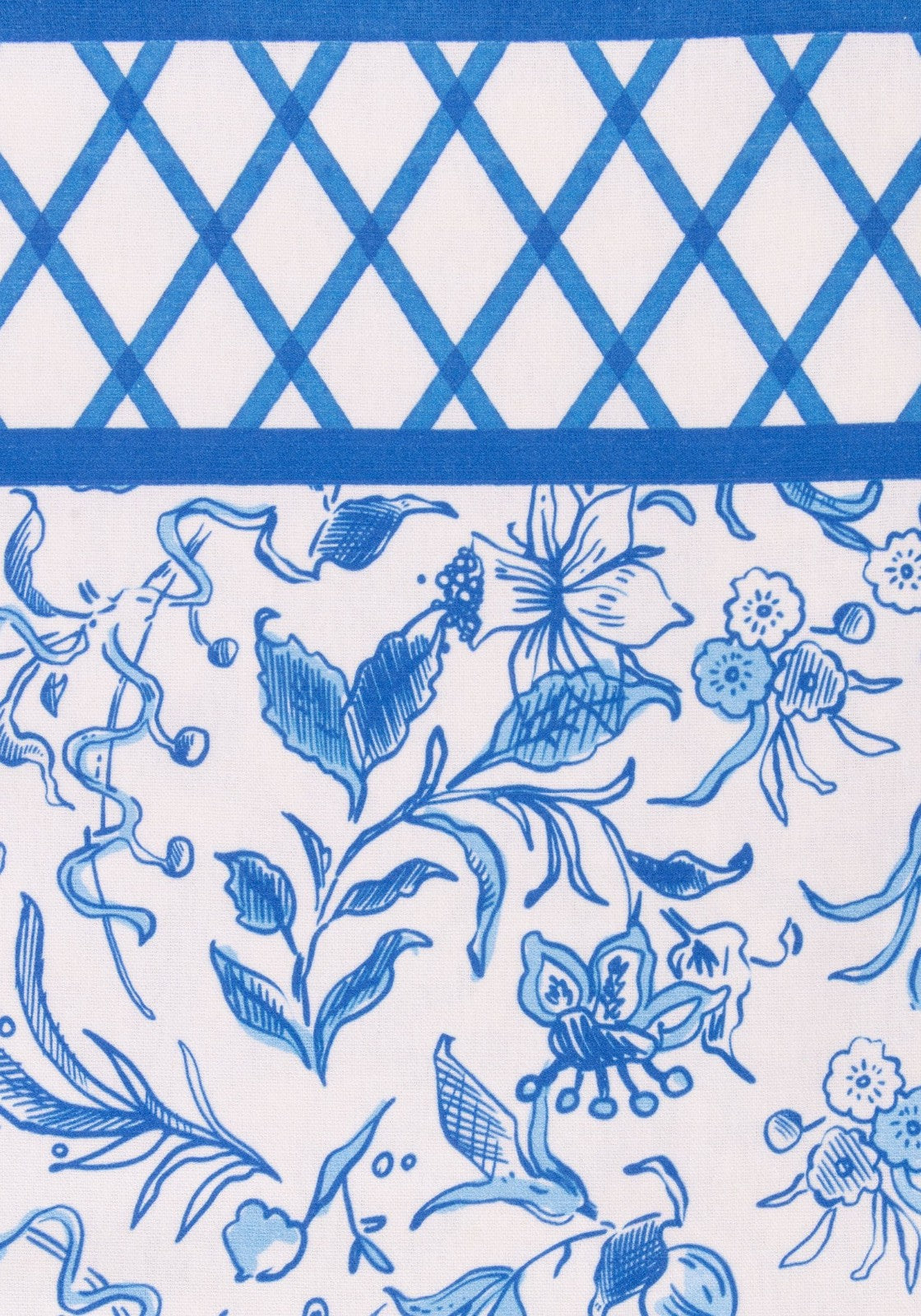 Casa by Josephine Jenno Cotton Tablecloth featuring a blue floral design on a white background