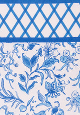 Casa by Josephine Jenno Cotton Tablecloth featuring a blue floral design on a white background