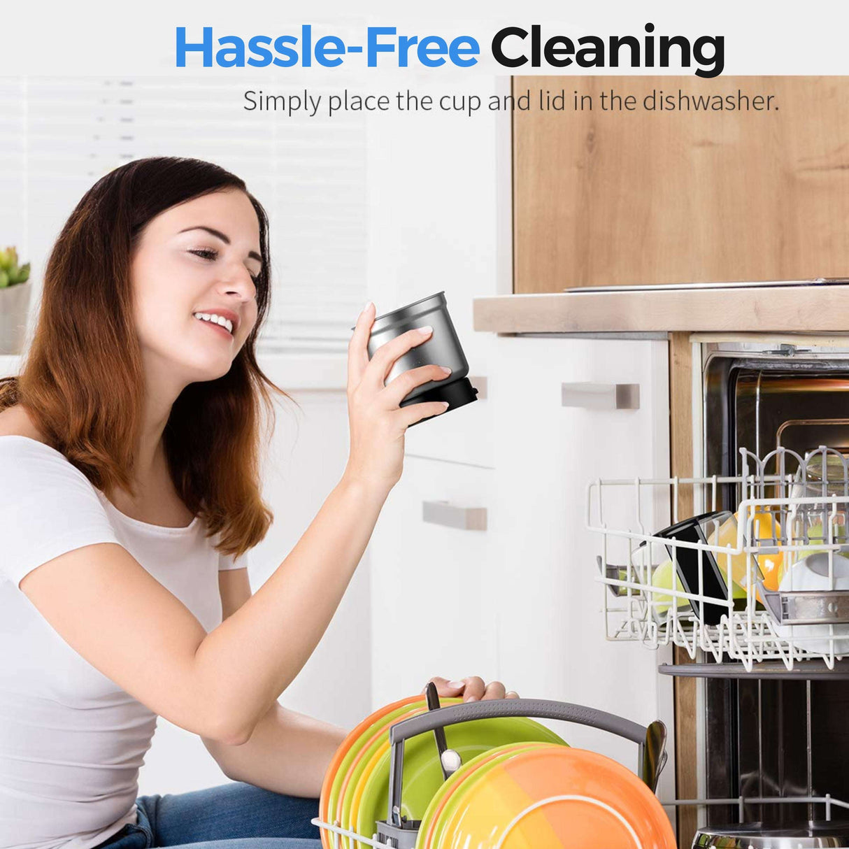 User demonstrating hassle-free cleaning of a Coffee and Spice Grinder in a dishwasher